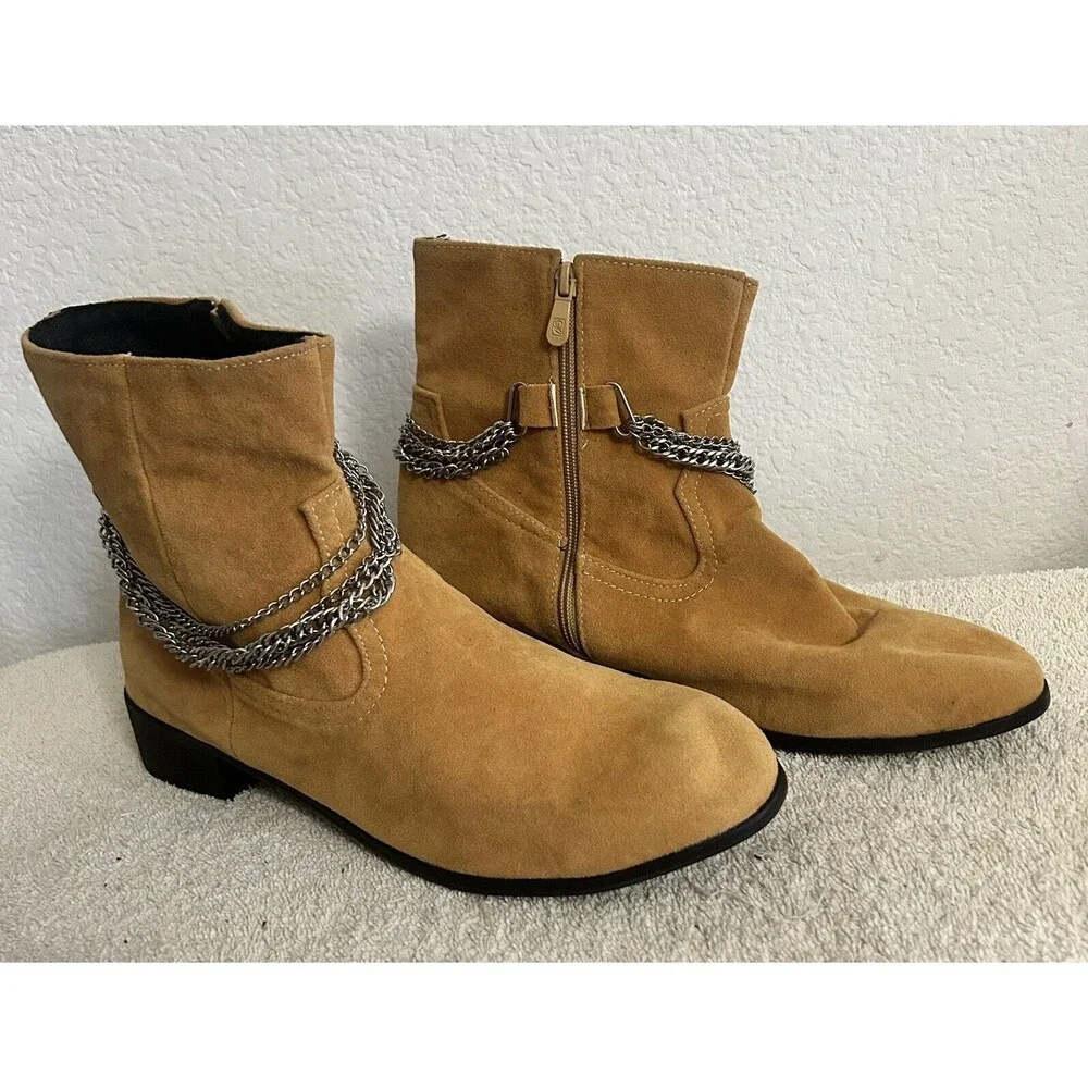 Black and Street Handmade Men's 44 US 10 Wedge Leather Silver Chain Tassel Boots